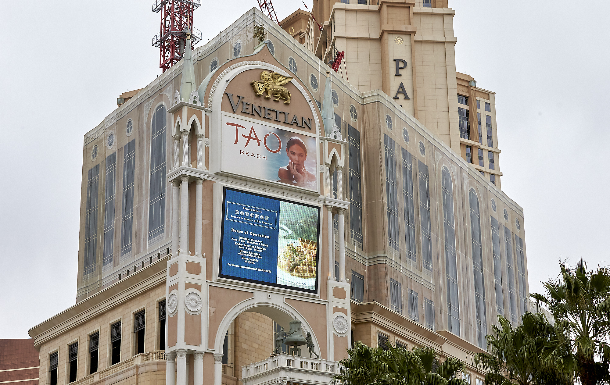 Ad Art Sign Co., AdArt, Full Service Signage, LED Lighting, Digital Signage,Hospitality, Signage, Custom Digitally printed exterior streched Scaffolding Scrimm Cover, The Venetian Resort & Casino, Las Vegas, NV